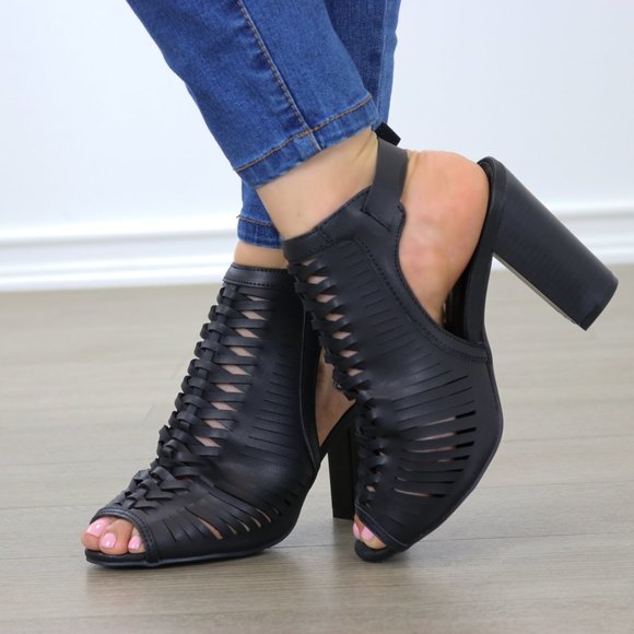 Black Open High Heel Ankle Booties - Picture 5 of 8